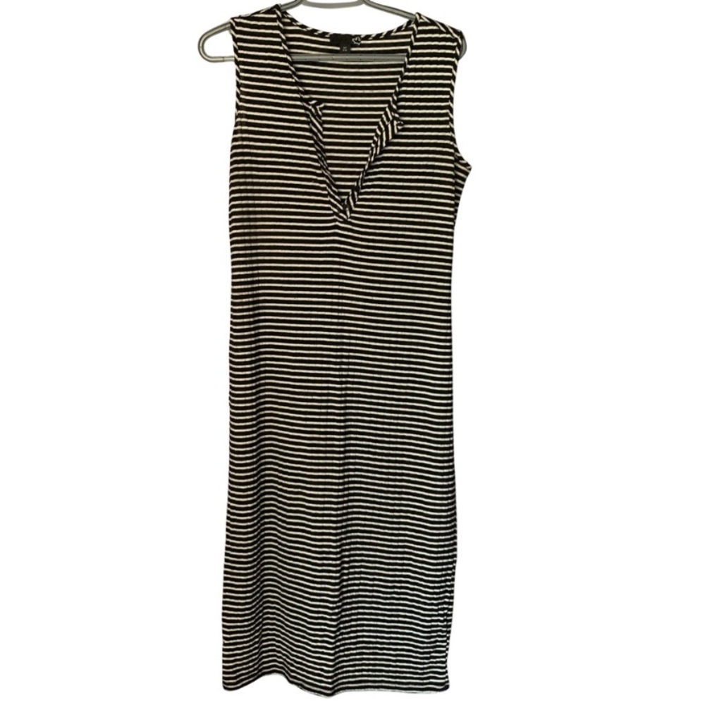 Sears Black and White Striped Sleeveless Midi Dress S/P